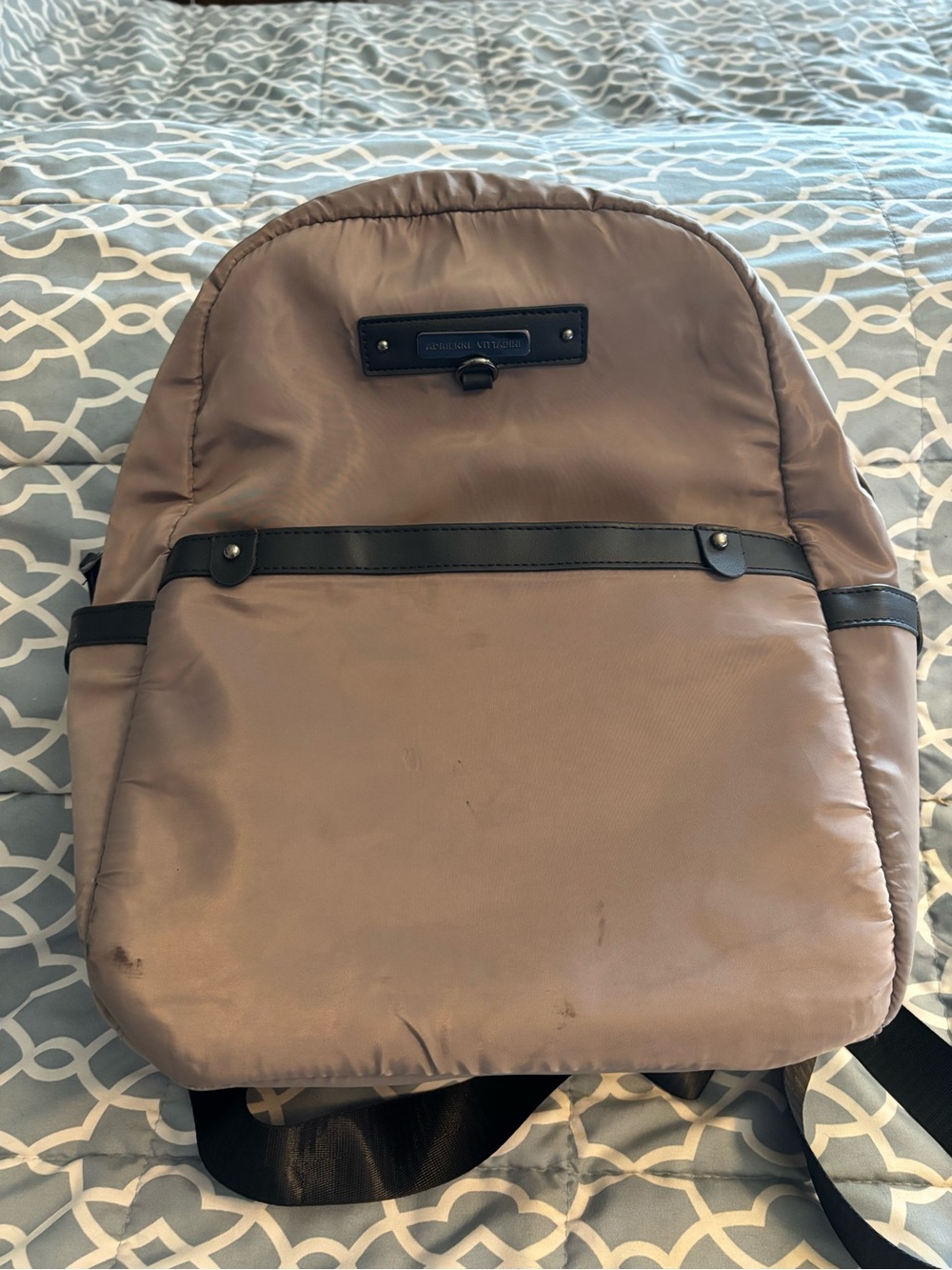 Taupe Nylon Backpack with Black Trim